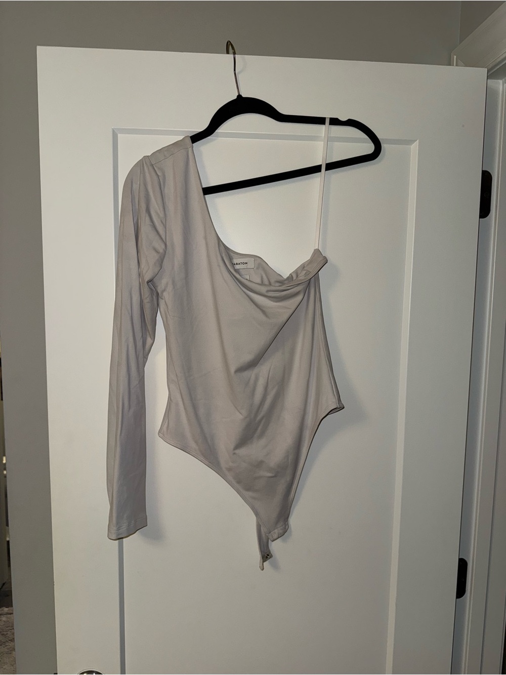 Babaton One-Shoulder Asymmetrical Bodysuit in Light Taupe